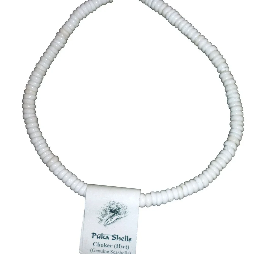 Vintage Genuine White Puka Shell Choker Necklace NWT Deadstock Hawaiian Beach